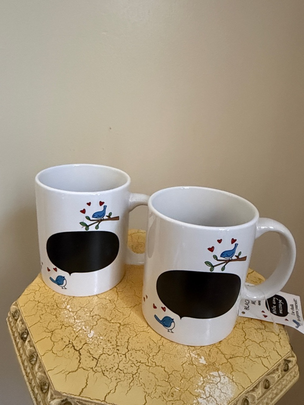 White Chalkboard Accent Bird Mug - Set of 2